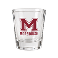 Morehouse College clear shot glass with maroon M logo