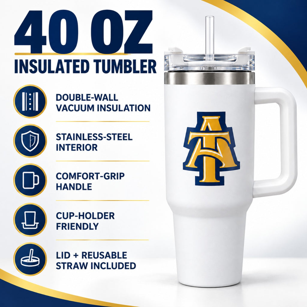 NC A&T 40 oz insulated tumbler features and specifications