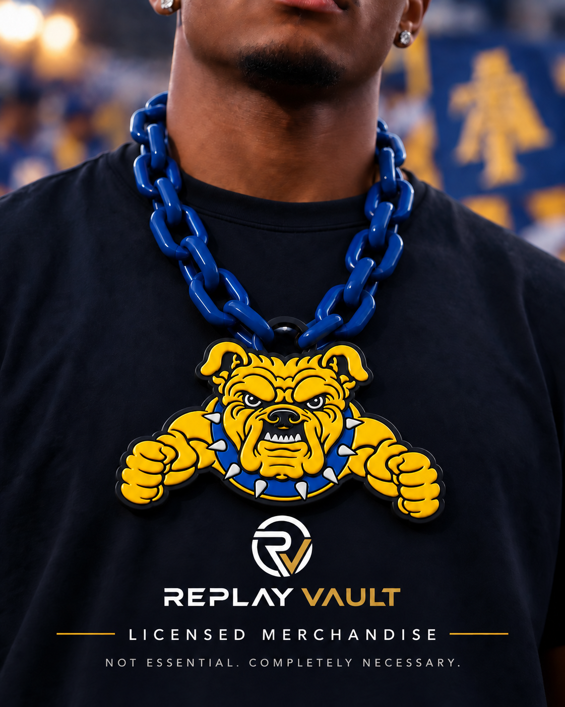 NC A&T Aggie Bulldog hype chain with longer solid navy links