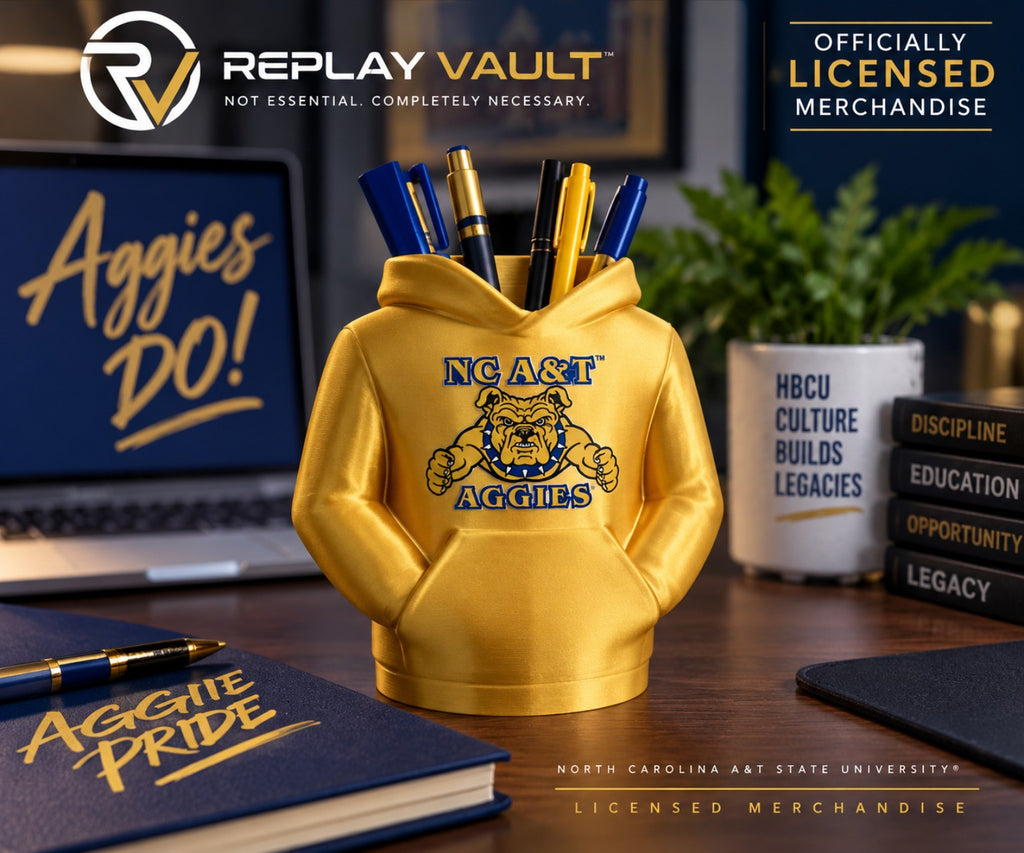 NC A&T Aggies Bulldog hoodie pen holder in metallic gold