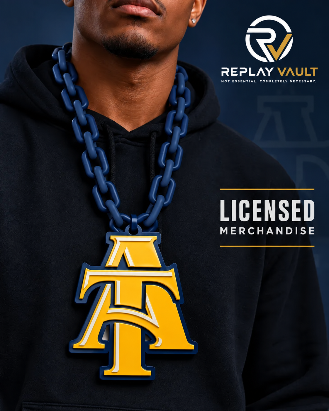 NC A&T Logo Hype Chain with solid matte navy blue links