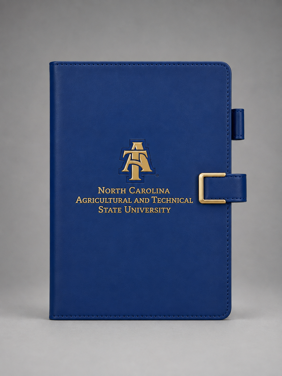 Navy North Carolina A&T State University monogram journal with strap closure
