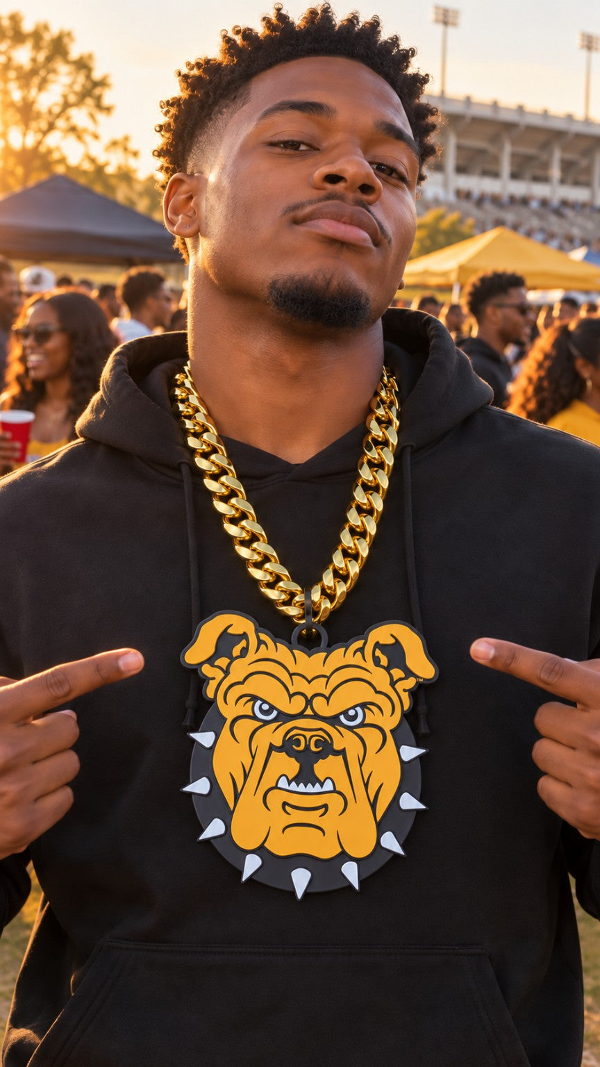 NC A&T Bulldog Head Hype Chain worn at a game day gathering