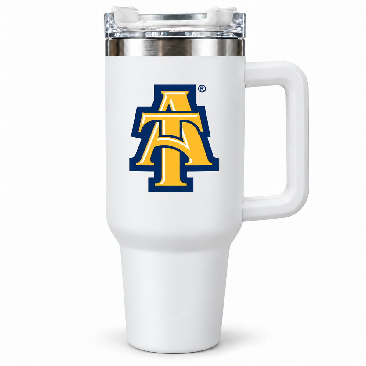 North Carolina A&T State University white 40 oz handled tumbler
