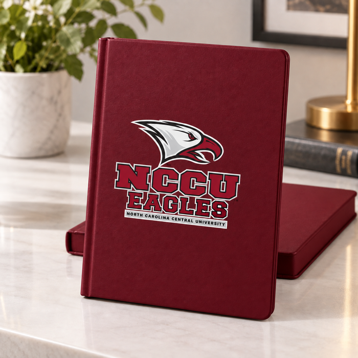 North Carolina Central University maroon journal and planner with Eagles logo