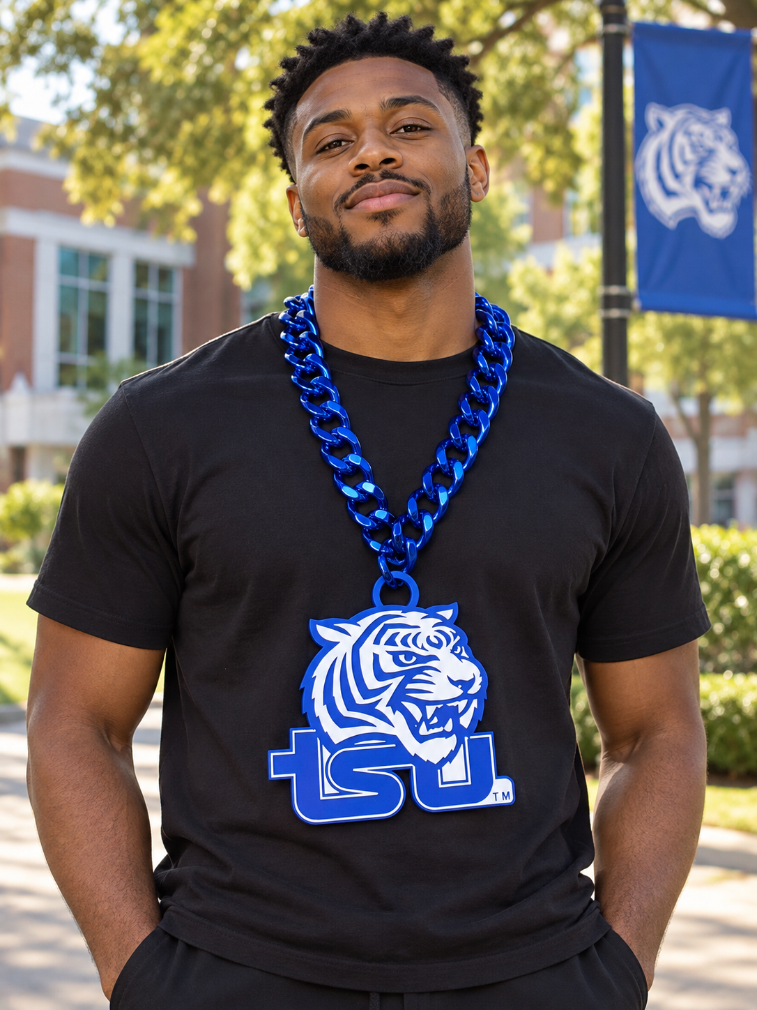 Tennessee State Tigers hype chain worn by a model